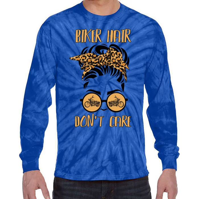 Messy Bun Hair Leopard Bandana Biker Hair Don't Care Rider Gift Tie-Dye Long Sleeve Shirt