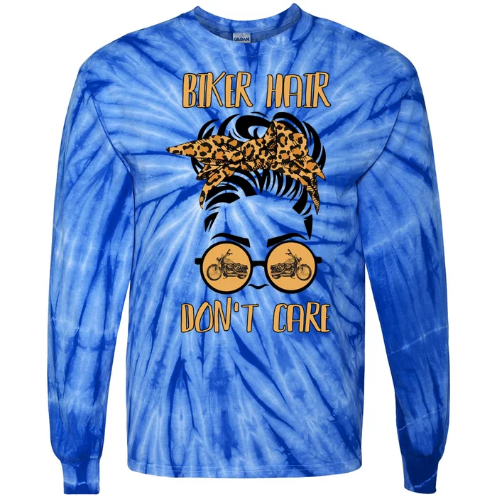 Messy Bun Hair Leopard Bandana Biker Hair Don't Care Rider Gift Tie-Dye Long Sleeve Shirt