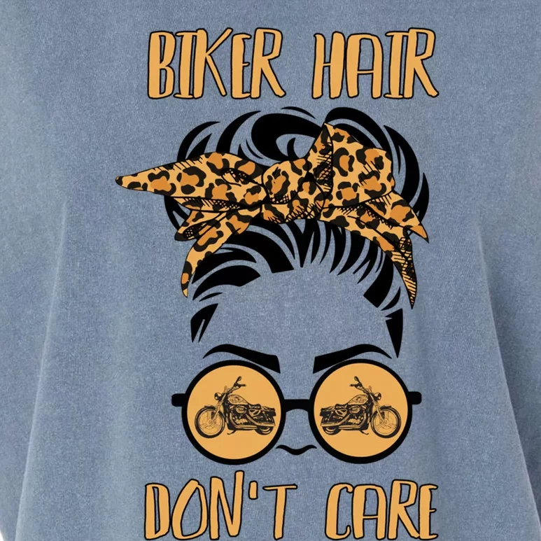 Messy Bun Hair Leopard Bandana Biker Hair Don't Care Rider Gift Garment-Dyed Women's Muscle Tee