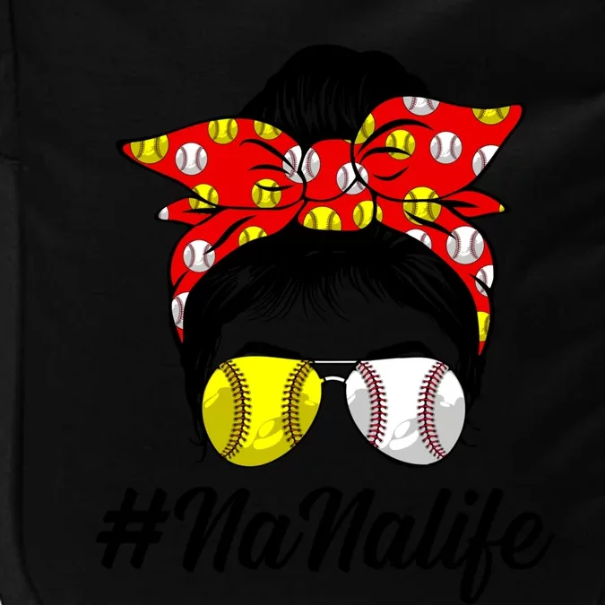 Messy Bun Hair Nana Life Softball Baseball Love Mother's Day Gift Impact Tech Backpack