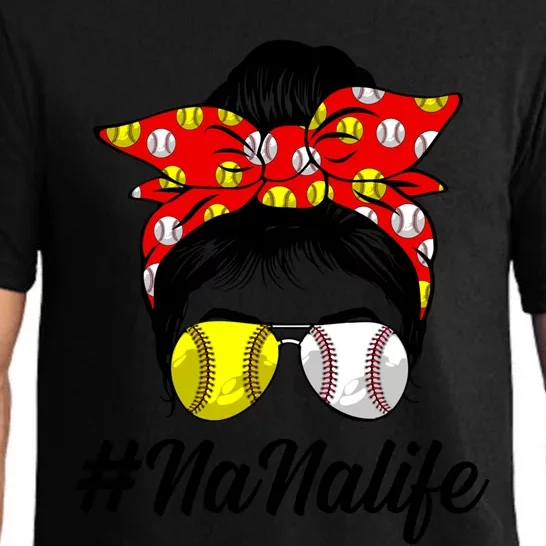 Messy Bun Hair Nana Life Softball Baseball Love Mother's Day Gift Pajama Set