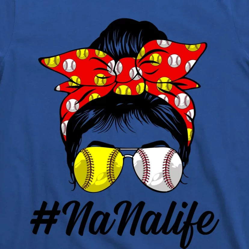 Messy Bun Hair Nana Life Softball Baseball Love Mother's Day Gift T-Shirt