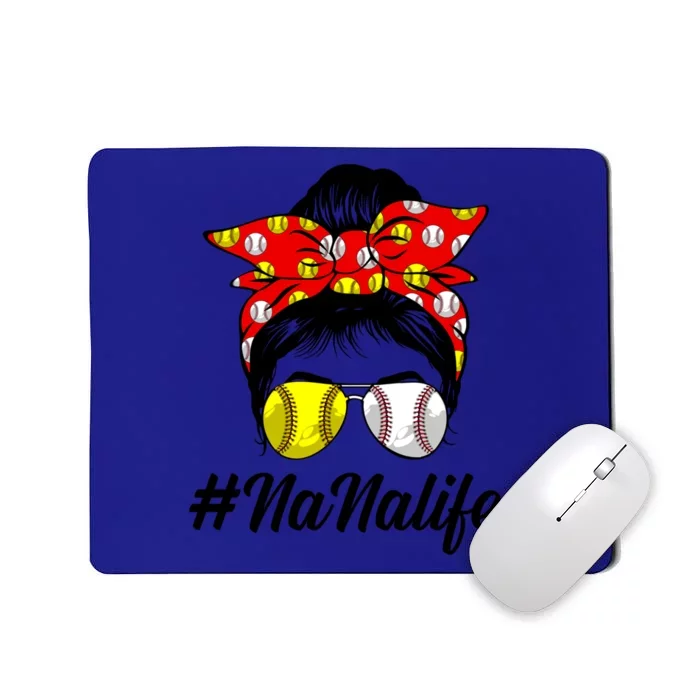 Messy Bun Hair Nana Life Softball Baseball Love Mother's Day Gift Mousepad