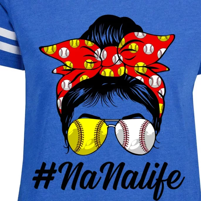 Messy Bun Hair Nana Life Softball Baseball Love Mother's Day Gift Enza Ladies Jersey Football T-Shirt