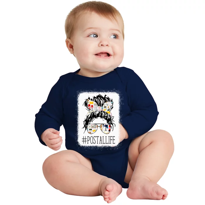 Messy Bun Hair Hastag Postal Life Postal Worker Mothers Day Gift Baby Long Sleeve Bodysuit