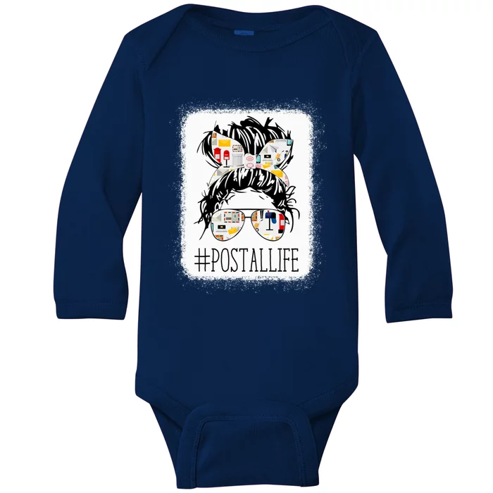 Messy Bun Hair Hastag Postal Life Postal Worker Mothers Day Gift Baby Long Sleeve Bodysuit