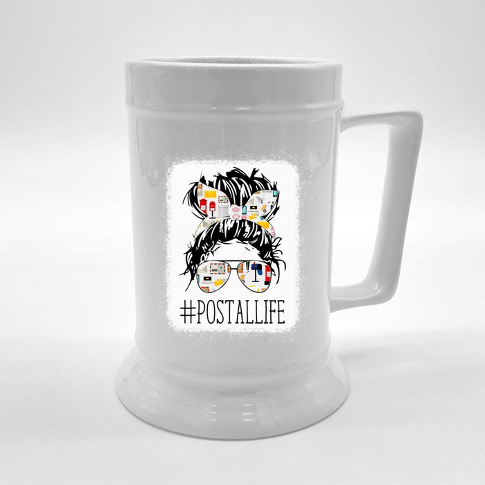 Messy Bun Hair Hastag Postal Life Postal Worker Mothers Day Gift Front & Back Beer Stein