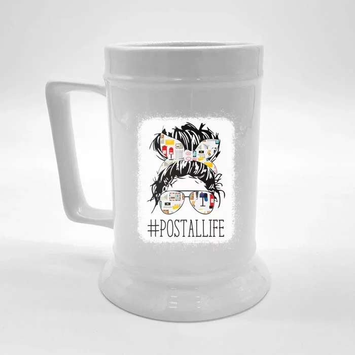 Messy Bun Hair Hastag Postal Life Postal Worker Mothers Day Gift Front & Back Beer Stein