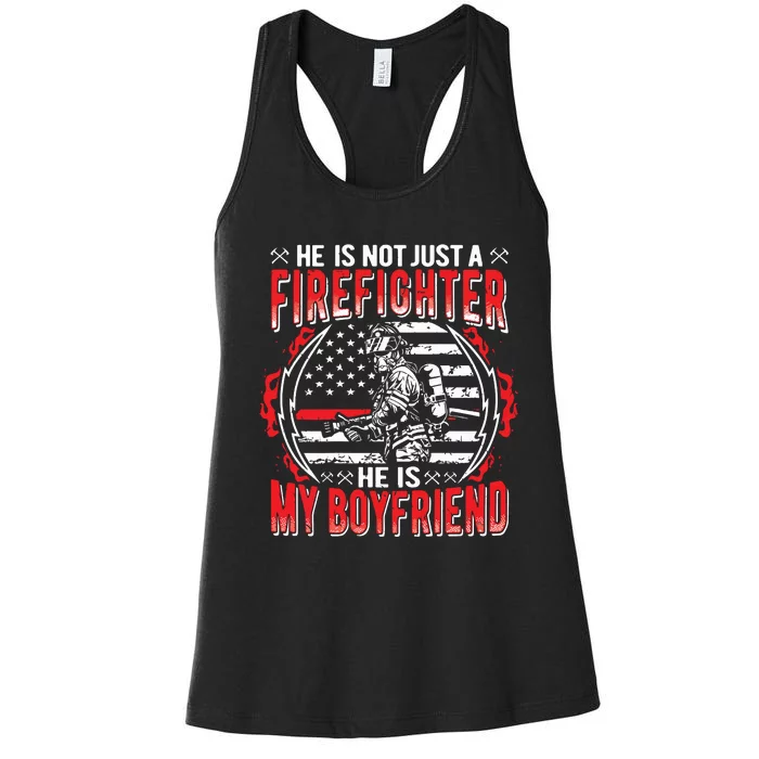 My Boyfriend Is A Firefighter Thin Red Line Fire Girlfriend Women's Racerback Tank