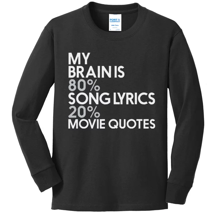 My Brain Is 80 Song Lyrics 20 Movie Quotes Music Film Kids Long Sleeve Shirt