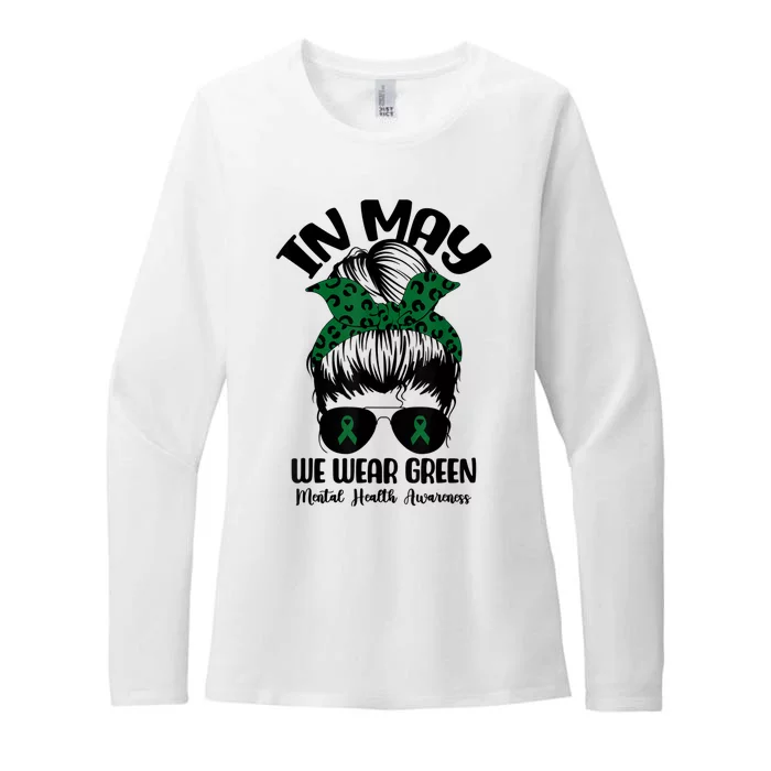 Messy Bun In May We Wear Green Mental Health Awareness Month Womens CVC Long Sleeve Shirt