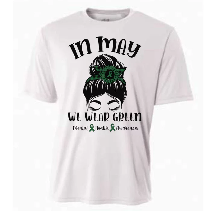 Messy Bun In May We Wear Green Mental Health Awareness Cooling Performance Crew T-Shirt