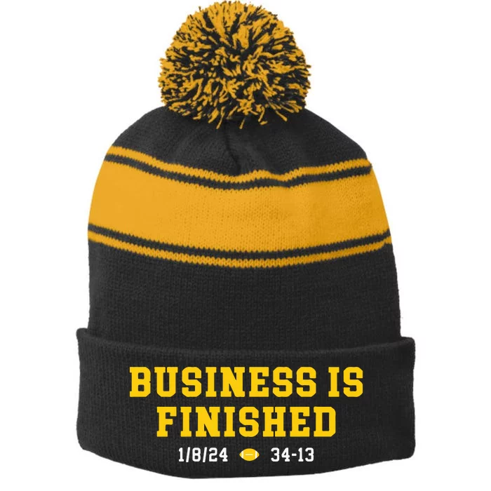 Michigan Business Is Finished Stripe Pom Pom Beanie