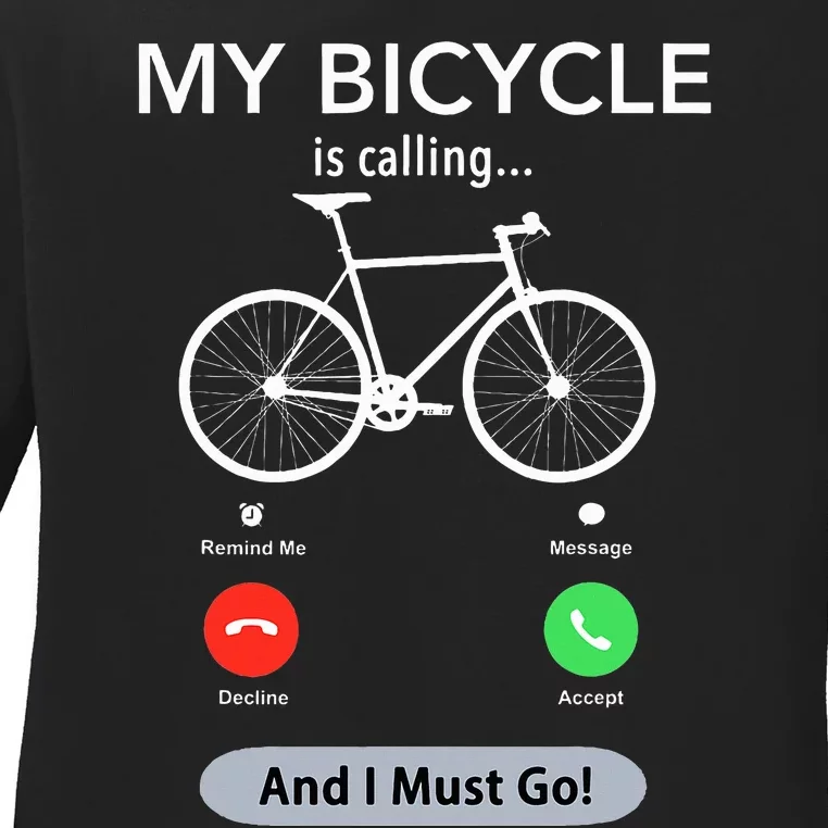 My Bicycle Is Calling Funny Cycling Ladies Long Sleeve Shirt