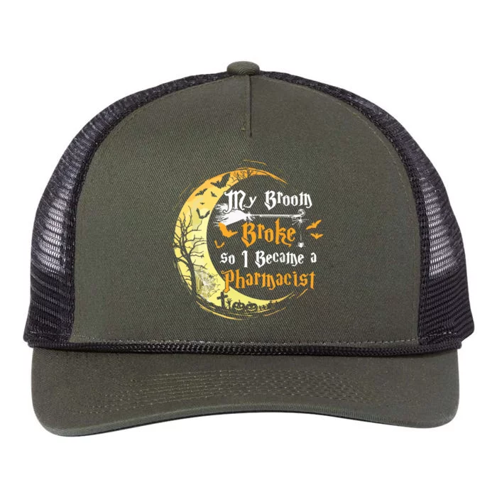 My Broom Is Broke So I Became A Pharmacist Halloween Retro Rope Trucker Hat Cap