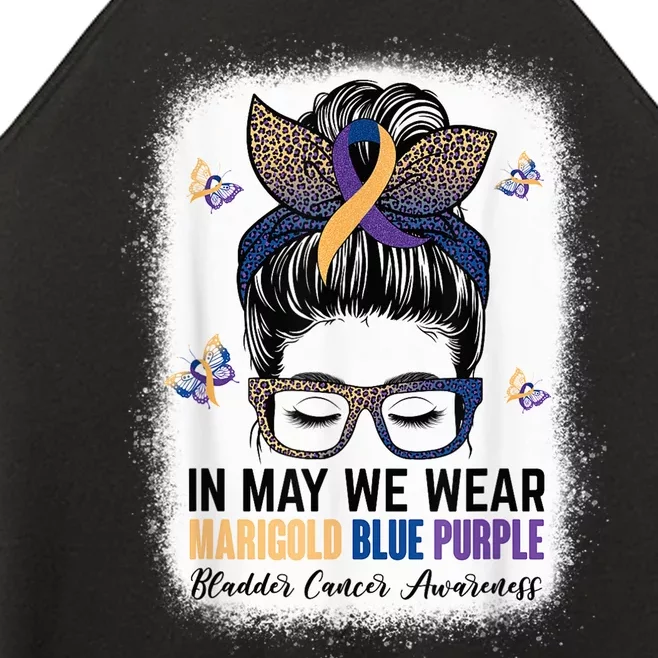 Messy Bun In May We Wear Marigold Blue Purple Bladder Cancer Women’s Perfect Tri Rocker Tank