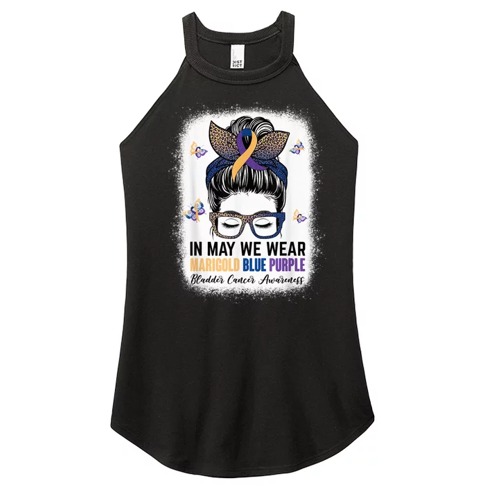 Messy Bun In May We Wear Marigold Blue Purple Bladder Cancer Women’s Perfect Tri Rocker Tank