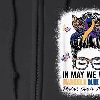 Messy Bun In May We Wear Marigold Blue Purple Bladder Cancer Full Zip Hoodie