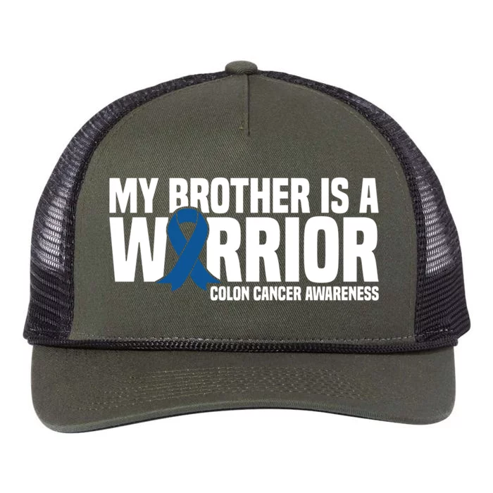 My Brother Is A Warrior Blue Ribbon Colon Cancer Awareness Gift Retro Rope Trucker Hat Cap