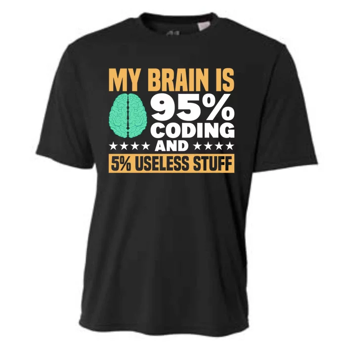 My Brain Is 95% Coding 5% Useless Stuff Great Gift Cooling Performance Crew T-Shirt