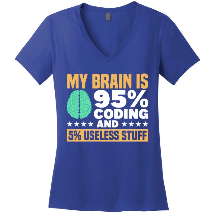 My Brain Is 95% Coding 5% Useless Stuff Great Gift Women's V-Neck T-Shirt