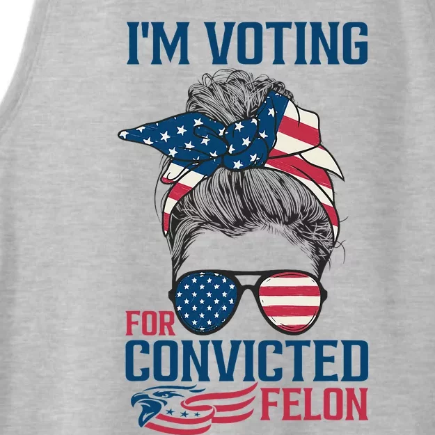 Messy Bun IM Voting For The Convicted Felon Ladies Tri-Blend Wicking Tank