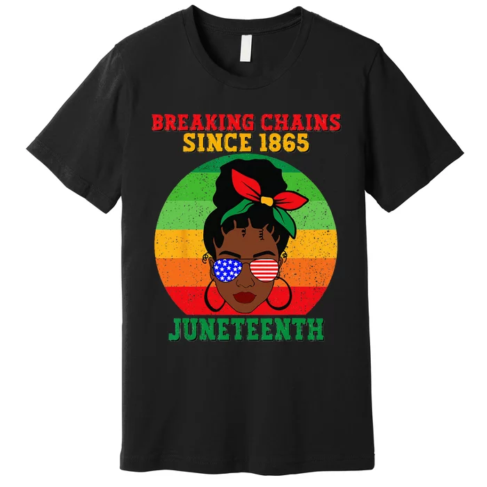 Messy Bun Juneteenth Breaking Chains Bandana Afro Sunglasses Premium T-Shirt