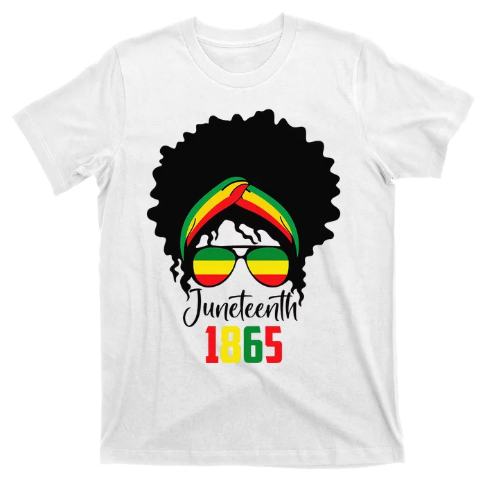 Messy Bun Juneteenth Celebrate 1865 June 19th Black Afro T-Shirt