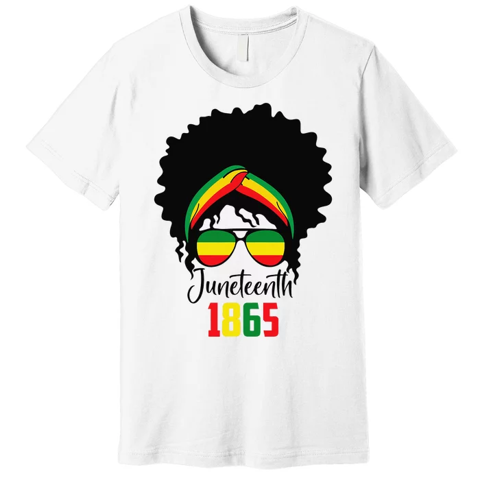 Messy Bun Juneteenth Celebrate 1865 June 19th Black Afro Premium T-Shirt