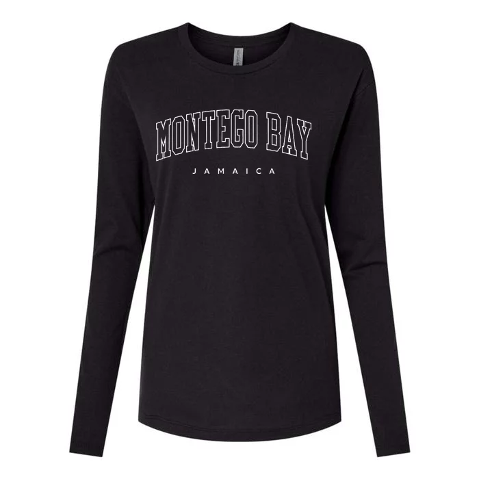 Montego Bay Jamaica Trendy Varsity Athletic Style Womens Cotton Relaxed Long Sleeve T-Shirt