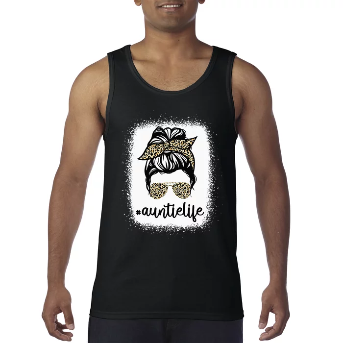 Messy Bun Leopard Auntie Life Mother's Day Tank Top