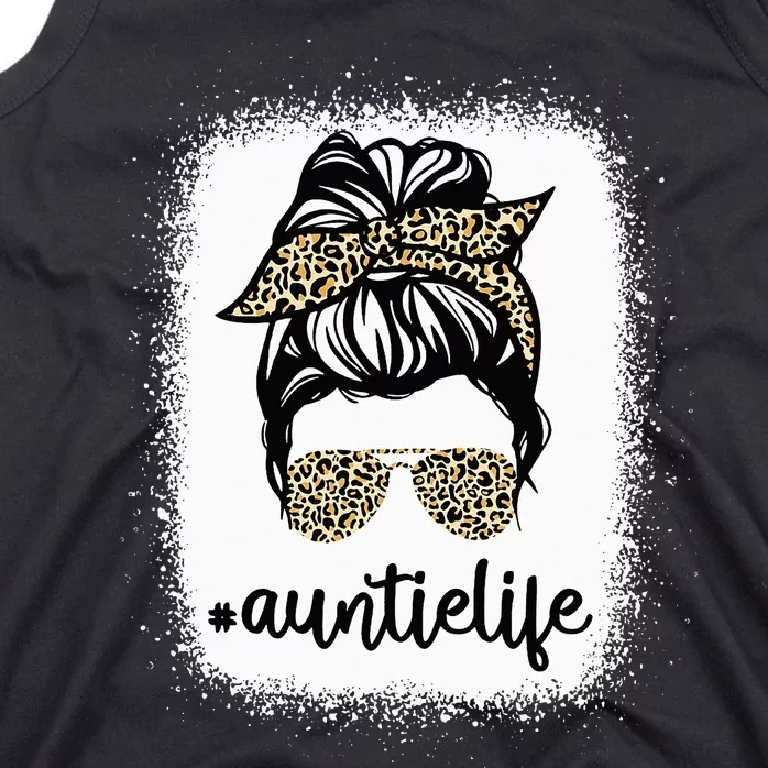 Messy Bun Leopard Auntie Life Mother's Day Tank Top