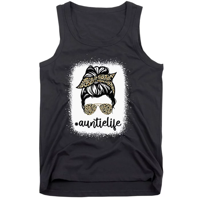 Messy Bun Leopard Auntie Life Mother's Day Tank Top