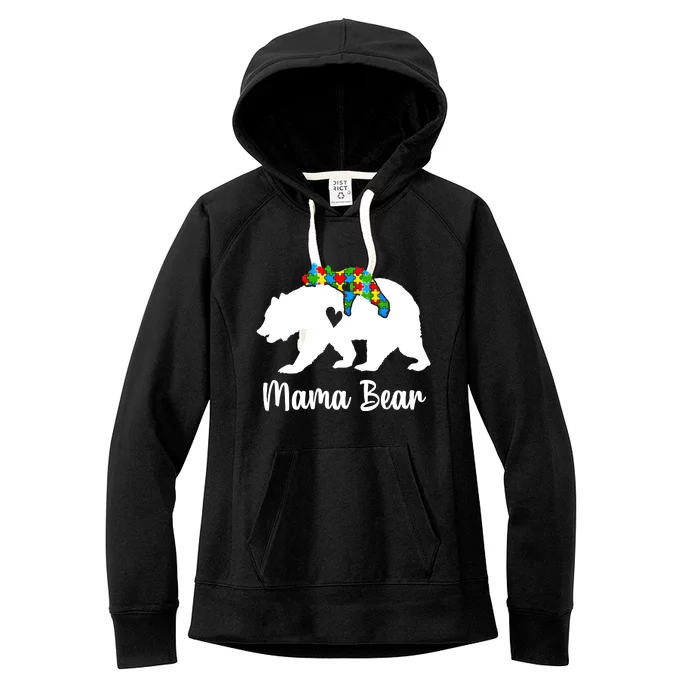 Mama Bear Love Support Autism Awareness Bear Family Cute Gift Women's Fleece Hoodie