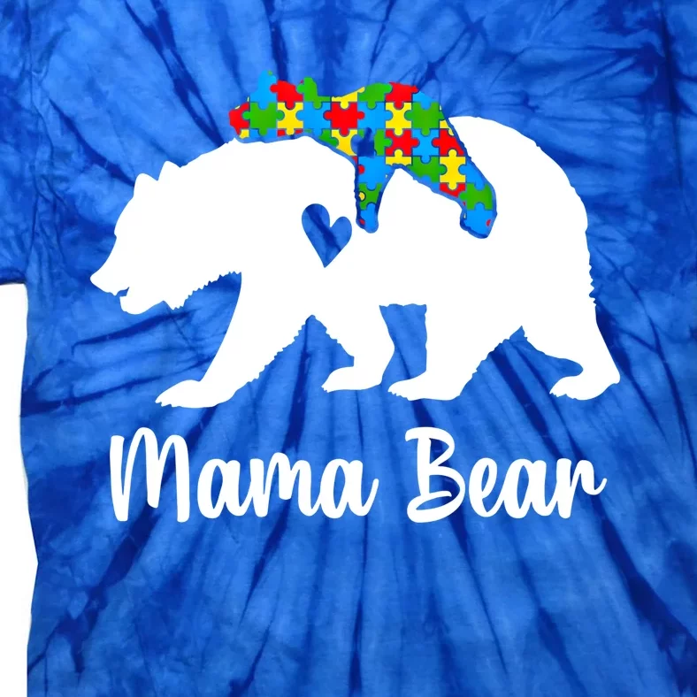 Mama Bear Love Support Autism Awareness Bear Family Cute Gift Tie-Dye T-Shirt