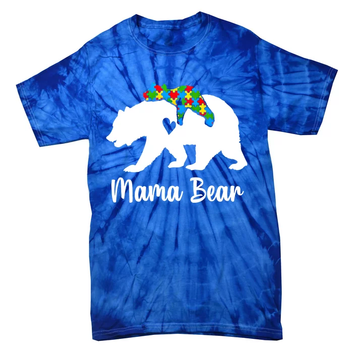 Mama Bear Love Support Autism Awareness Bear Family Cute Gift Tie-Dye T-Shirt