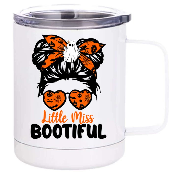 Messy Bun Little Miss Bootiful Boo Halloween Costume Cool Gift Front & Back 12oz Stainless Steel Tumbler Cup