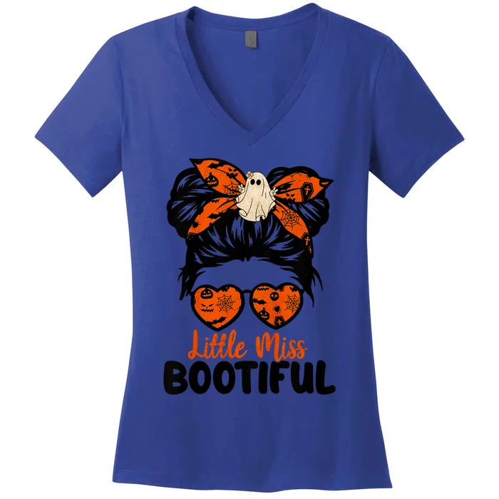 Messy Bun Little Miss Bootiful Boo Halloween Costume Gift Women's V-Neck T-Shirt