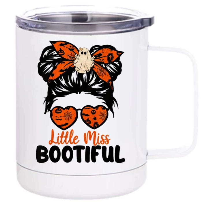 Messy Bun Little Miss Bootiful Boo Halloween Costume Gift Front & Back 12oz Stainless Steel Tumbler Cup