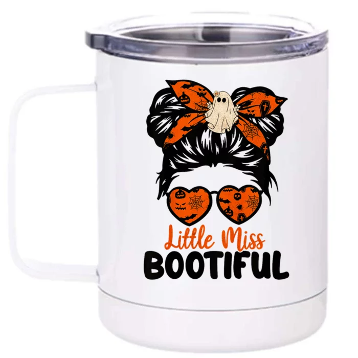 Messy Bun Little Miss Bootiful Boo Halloween Costume Gift Front & Back 12oz Stainless Steel Tumbler Cup