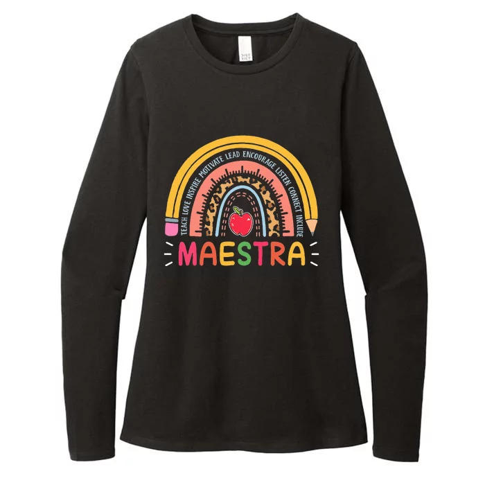 Maestra Bilingual Leopard Rainbow Regalos Spanish Teacher Womens CVC Long Sleeve Shirt