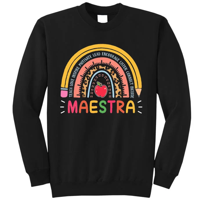 Maestra Bilingual Leopard Rainbow Regalos Spanish Teacher Tall Sweatshirt