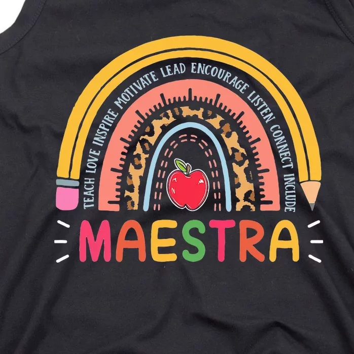 Maestra Bilingual Leopard Rainbow Regalos Spanish Teacher Tank Top