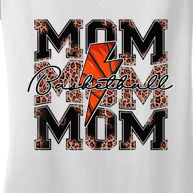 Mom Basketball Leopard Lightning Bolt Mothers Day Softball Women's V-Neck T-Shirt