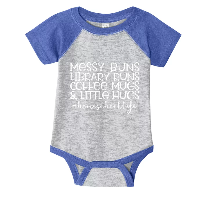 Messy Buns Library Runs Coffee And Hugs Homeschool Mom Gift Infant Baby Jersey Bodysuit