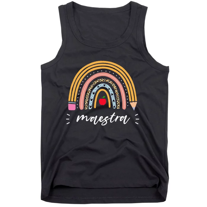 Maestra Bilingual Leopard Rainbow Regalos Spanish Teacher Tank Top