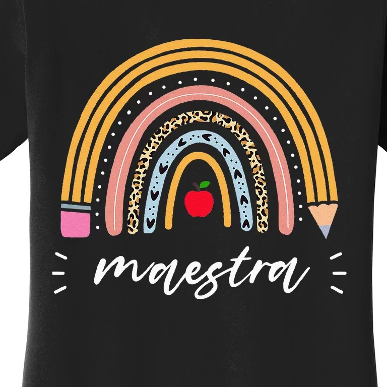 Maestra Bilingual Leopard Rainbow Regalos Spanish Teacher Women's T-Shirt