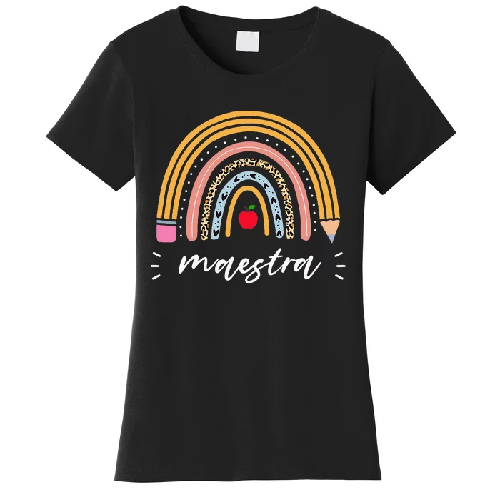 Maestra Bilingual Leopard Rainbow Regalos Spanish Teacher Women's T-Shirt