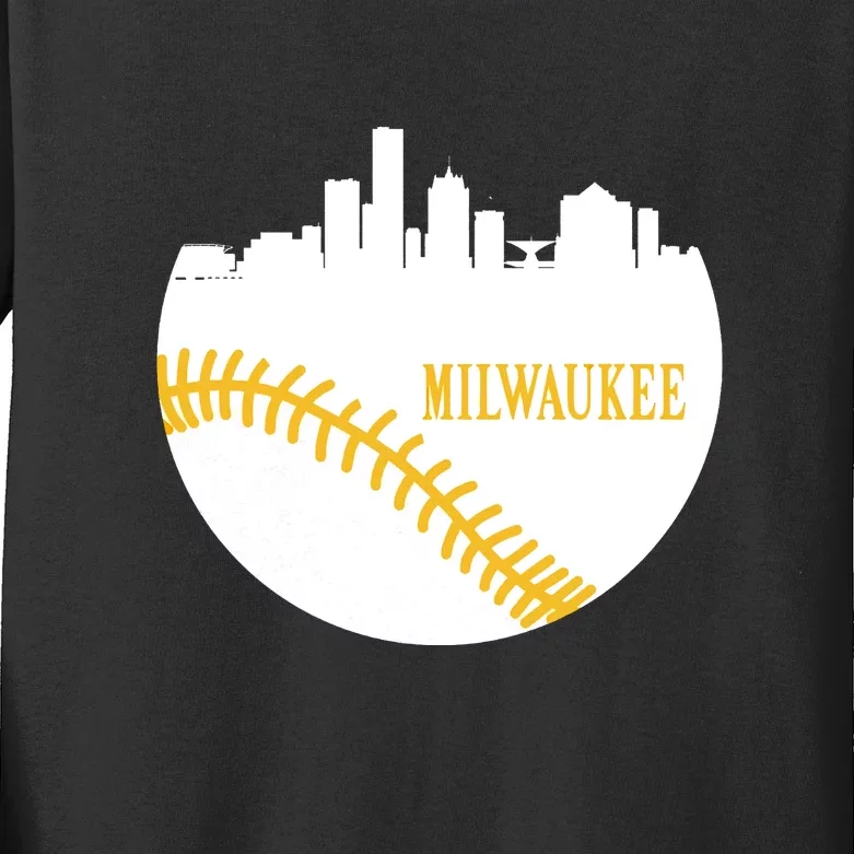 Milwaukee Baseball Lover Baseball Player Retro Sporty Kids Long Sleeve Shirt