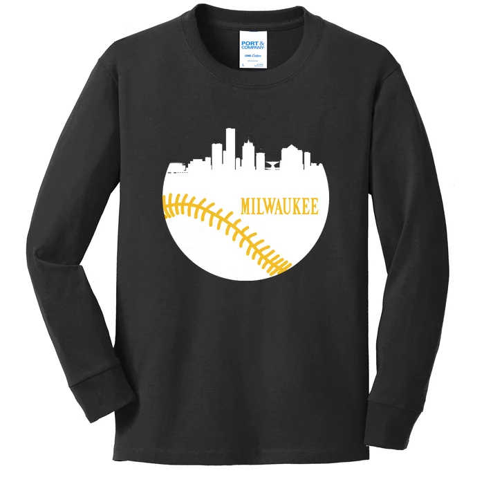 Milwaukee Baseball Lover Baseball Player Retro Sporty Kids Long Sleeve Shirt